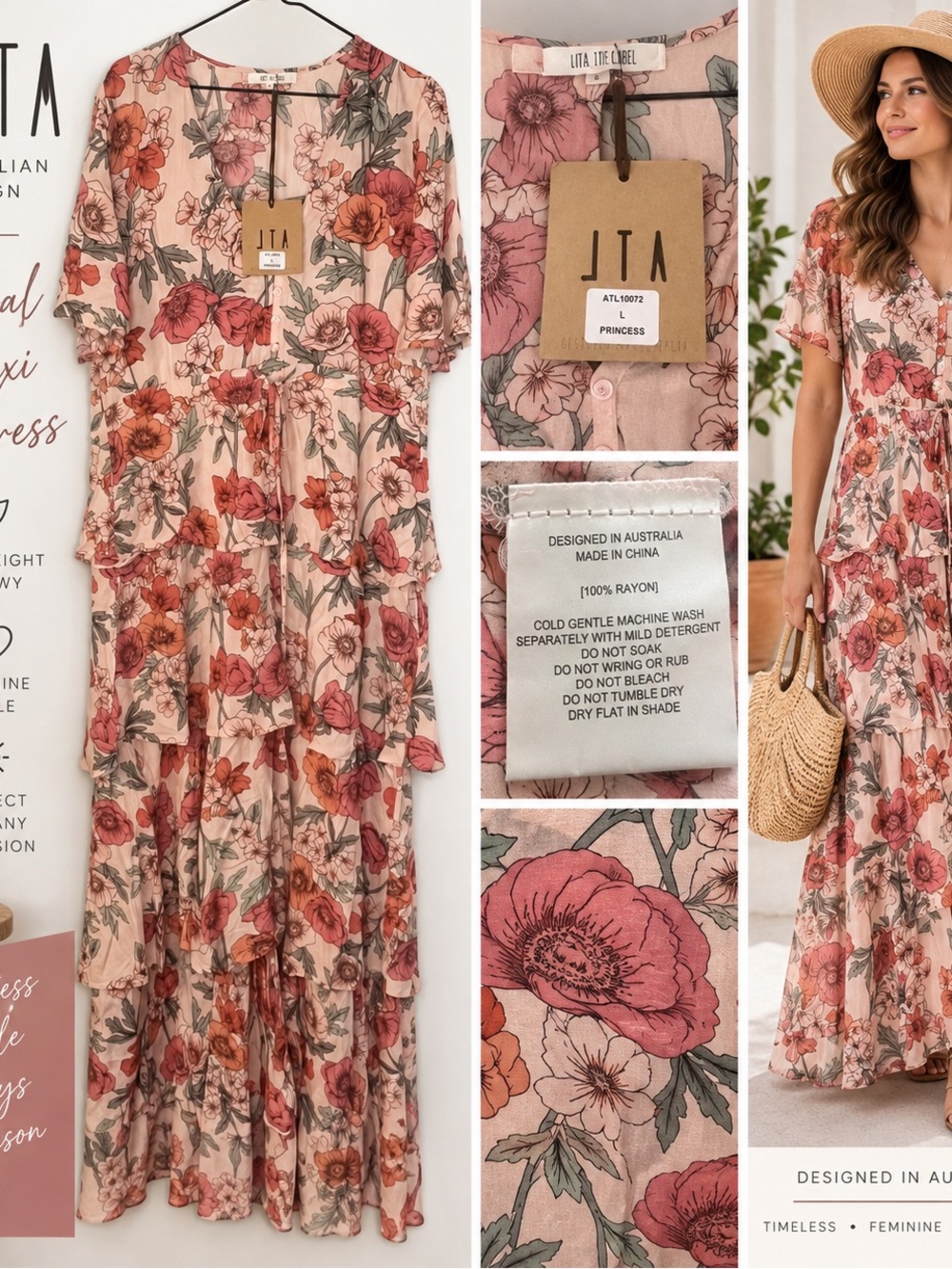 Princess Floral Tiered Maxi Dress - Pink Floral